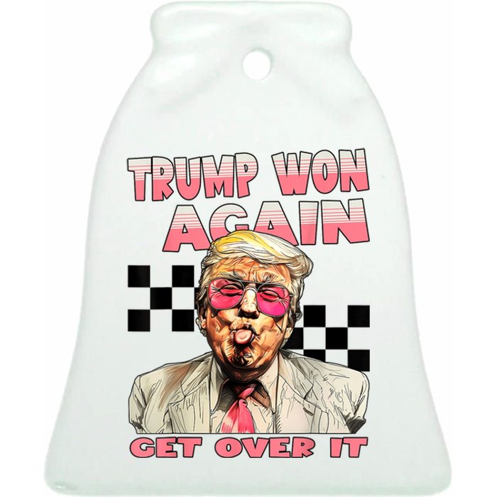 Trump Won Again 2024 Election President 47 Th American Flag Ceramic Bell Ornament