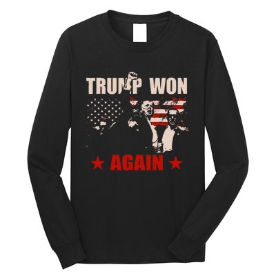 Trump Won Again 47 President American Flag Inauguration 2025 Long Sleeve Shirt