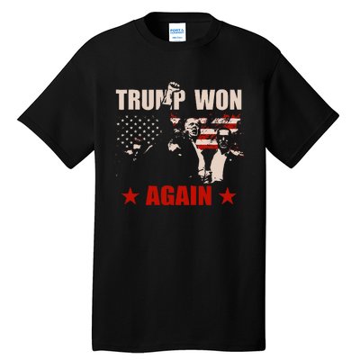 Trump Won Again 47 President American Flag Inauguration 2025 Tall T-Shirt