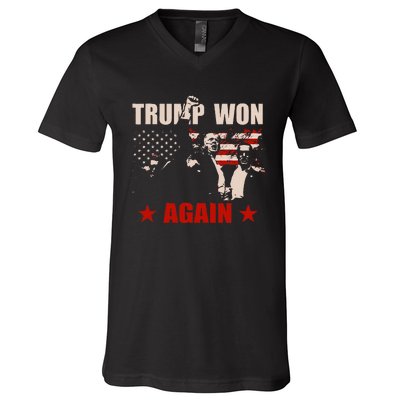 Trump Won Again 47 President American Flag Inauguration 2025 V-Neck T-Shirt