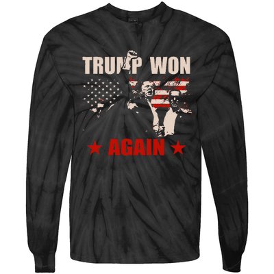 Trump Won Again 47 President American Flag Inauguration 2025 Tie-Dye Long Sleeve Shirt