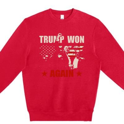 Trump Won Again 47 President American Flag Inauguration 2025 Premium Crewneck Sweatshirt