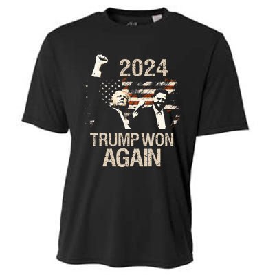 Trump Won Again 2024 Election President 47 Th American Flag Cooling Performance Crew T-Shirt