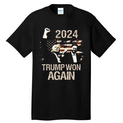 Trump Won Again 2024 Election President 47 Th American Flag Tall T-Shirt