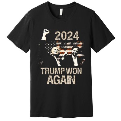 Trump Won Again 2024 Election President 47 Th American Flag Premium T-Shirt