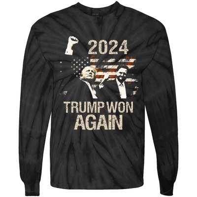 Trump Won Again 2024 Election President 47 Th American Flag Tie-Dye Long Sleeve Shirt