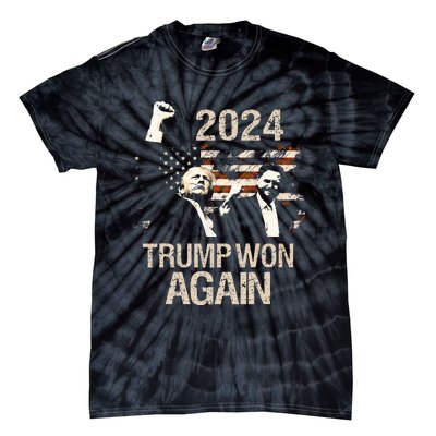 Trump Won Again 2024 Election President 47 Th American Flag Tie-Dye T-Shirt