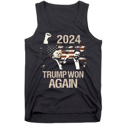 Trump Won Again 2024 Election President 47 Th American Flag Tank Top