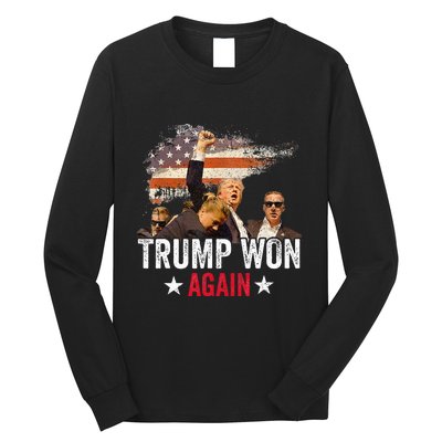 Trump Won Again 2024 Election President 47 Th American Flag Long Sleeve Shirt