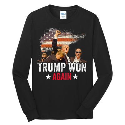 Trump Won Again 2024 Election President 47 Th American Flag Tall Long Sleeve T-Shirt