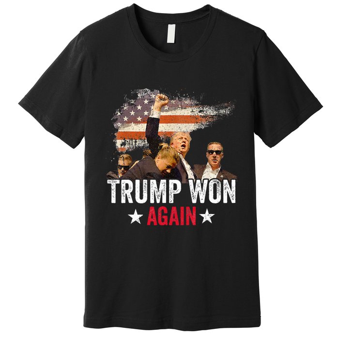 Trump Won Again 2024 Election President 47 Th American Flag Premium T-Shirt