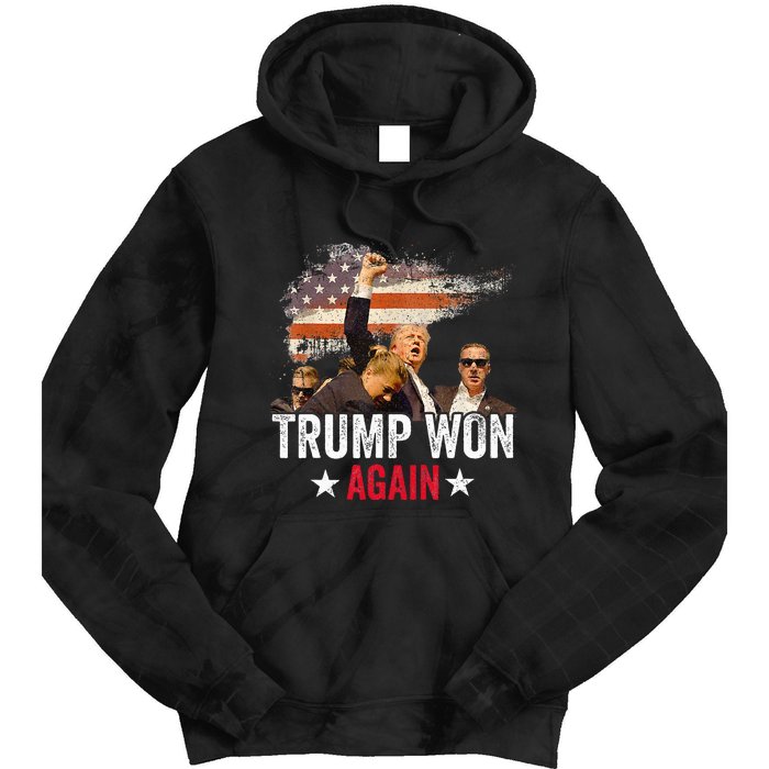 Trump Won Again 2024 Election President 47 Th American Flag Tie Dye Hoodie