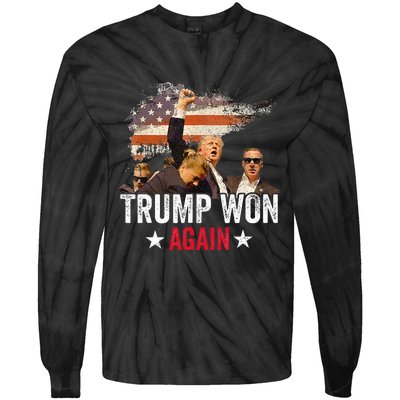 Trump Won Again 2024 Election President 47 Th American Flag Tie-Dye Long Sleeve Shirt