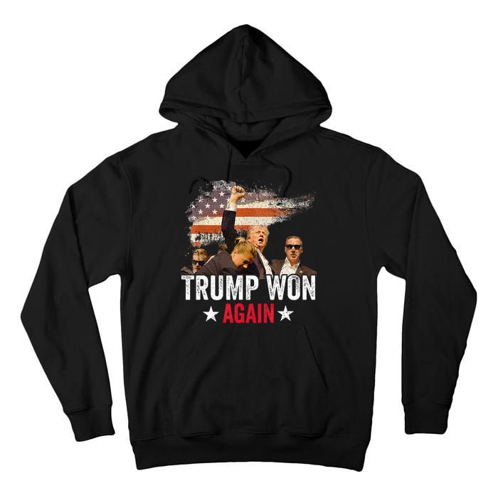 Trump Won Again 2024 Election President 47 Th American Flag Tall Hoodie