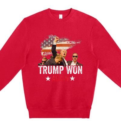 Trump Won Again 2024 Election President 47 Th American Flag Premium Crewneck Sweatshirt