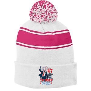 Trump Won Again 2024 Election President 47 Th Stripe Pom Pom Beanie