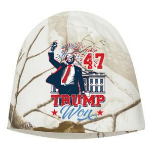 Trump Won Again 2024 Election President 47 Th Kati - Camo Knit Beanie