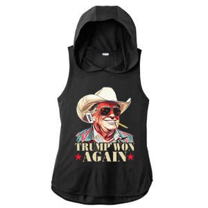 Trump Won Again 2024 Election President 47th American Flag Ladies PosiCharge Tri-Blend Wicking Draft Hoodie Tank