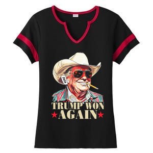 Trump Won Again 2024 Election President 47th American Flag Ladies Halftime Notch Neck Tee