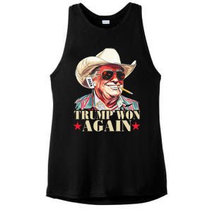 Trump Won Again 2024 Election President 47th American Flag Ladies PosiCharge Tri-Blend Wicking Tank