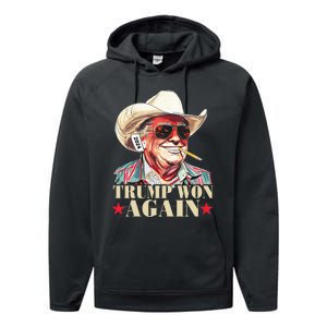 Trump Won Again 2024 Election President 47th American Flag Performance Fleece Hoodie