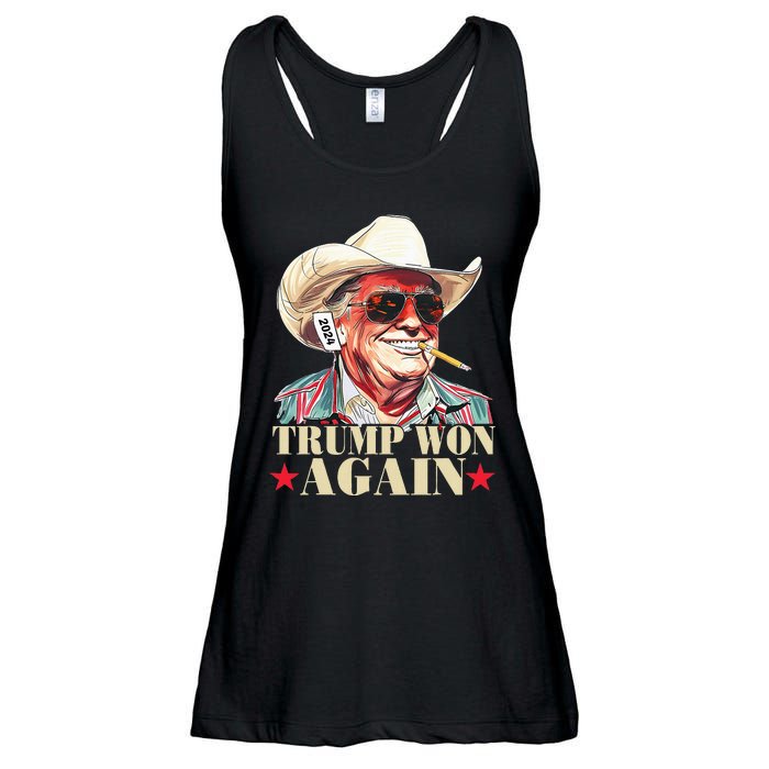 Trump Won Again 2024 Election President 47th American Flag Ladies Essential Flowy Tank