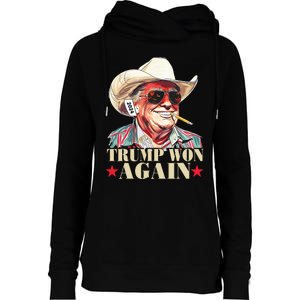 Trump Won Again 2024 Election President 47th American Flag Womens Funnel Neck Pullover Hood