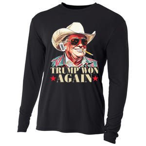 Trump Won Again 2024 Election President 47th American Flag Cooling Performance Long Sleeve Crew