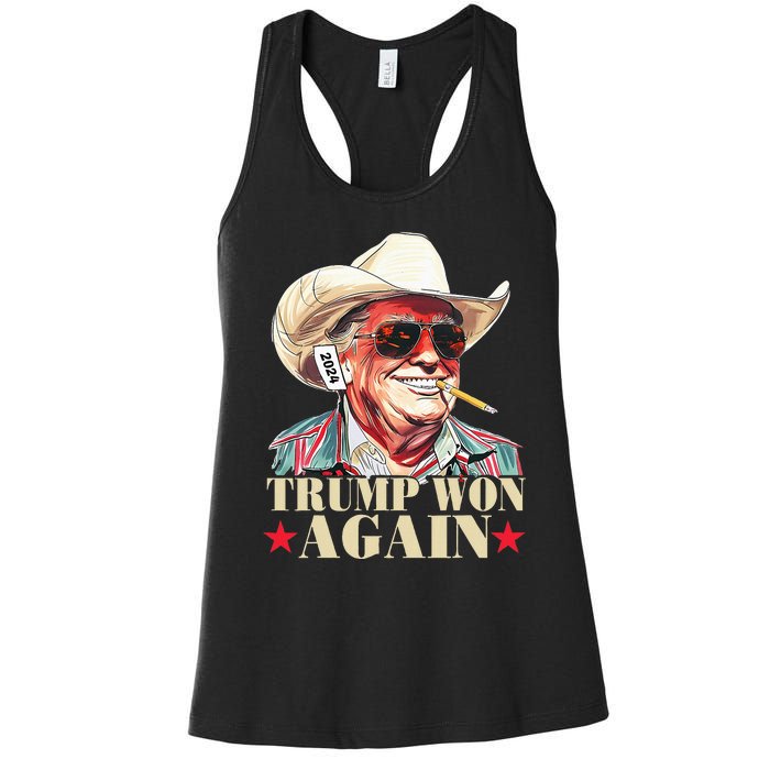 Trump Won Again 2024 Election President 47th American Flag Women's Racerback Tank