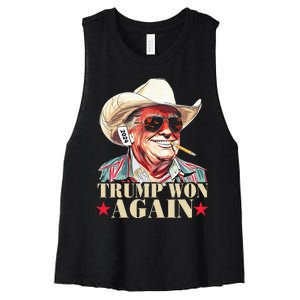 Trump Won Again 2024 Election President 47th American Flag Women's Racerback Cropped Tank