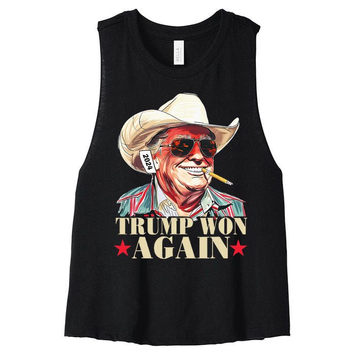 Trump Won Again 2024 Election President 47th American Flag Women's Racerback Cropped Tank