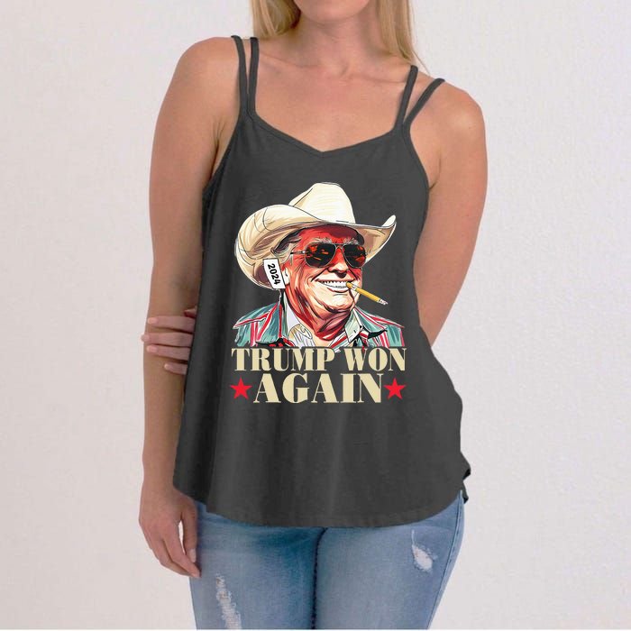 Trump Won Again 2024 Election President 47th American Flag Women's Strappy Tank