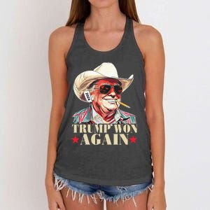 Trump Won Again 2024 Election President 47th American Flag Women's Knotted Racerback Tank