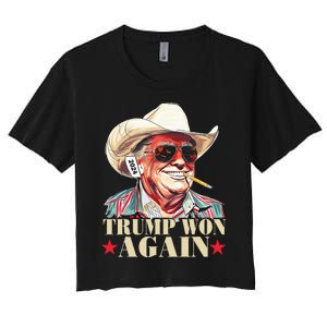 Trump Won Again 2024 Election President 47th American Flag Women's Crop Top Tee