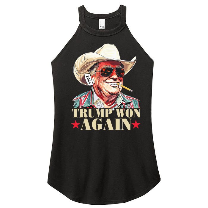 Trump Won Again 2024 Election President 47th American Flag Women's Perfect Tri Rocker Tank