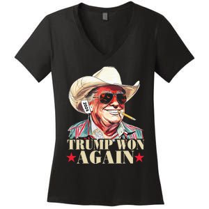 Trump Won Again 2024 Election President 47th American Flag Women's V-Neck T-Shirt