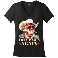 Trump Won Again 2024 Election President 47th American Flag Women's V-Neck T-Shirt