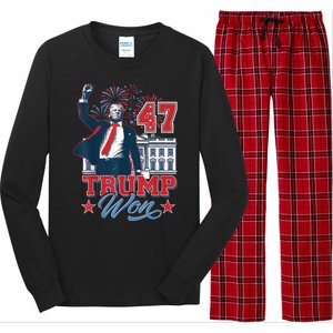 Trump Won Again 2024 Election President 47 White House Long Sleeve Pajama Set