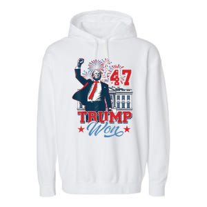 Trump Won Again 2024 Election President 47 White House Garment-Dyed Fleece Hoodie