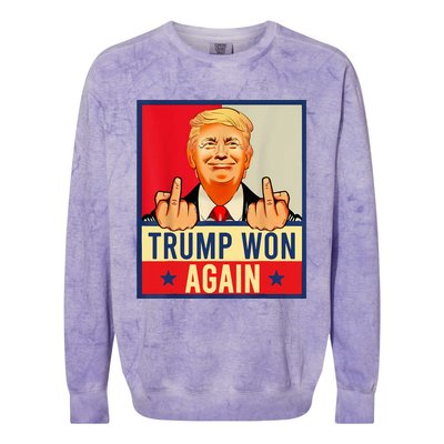 Trump Won Again 2024 Election President 47 Th American Flag Colorblast Crewneck Sweatshirt