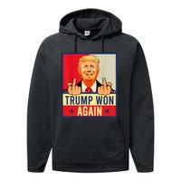 Trump Won Again 2024 Election President 47 Th American Flag Performance Fleece Hoodie