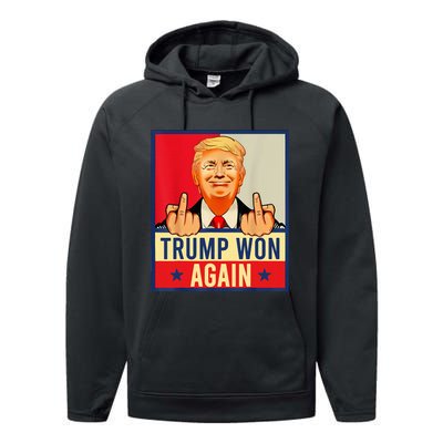 Trump Won Again 2024 Election President 47 Th American Flag Performance Fleece Hoodie