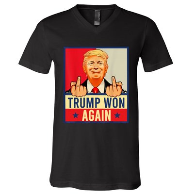 Trump Won Again 2024 Election President 47 Th American Flag V-Neck T-Shirt