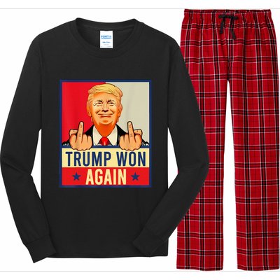 Trump Won Again 2024 Election President 47 Th American Flag Long Sleeve Pajama Set