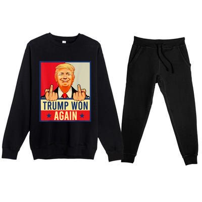 Trump Won Again 2024 Election President 47 Th American Flag Premium Crewneck Sweatsuit Set