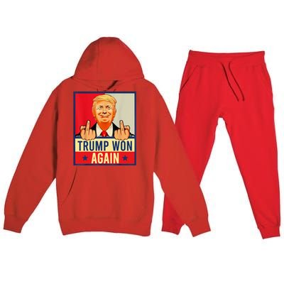 Trump Won Again 2024 Election President 47 Th American Flag Premium Hooded Sweatsuit Set