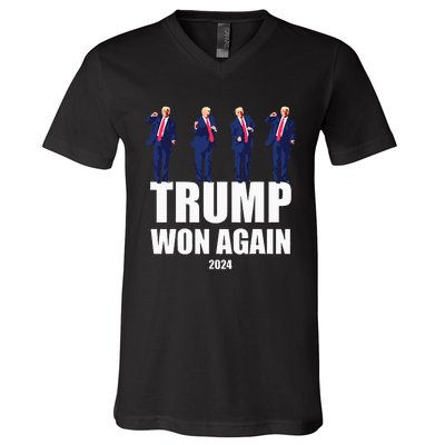 Trump Won Again 2024 Election Inauguration Day 47 President V-Neck T-Shirt