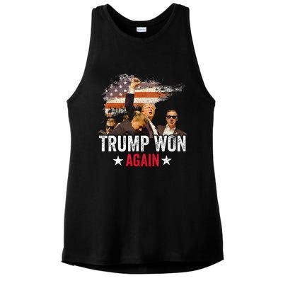 Trump Won Again 2024 Election President 47 Th American Flag Ladies PosiCharge Tri-Blend Wicking Tank