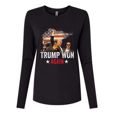 Trump Won Again 2024 Election President 47 Th American Flag Womens Cotton Relaxed Long Sleeve T-Shirt