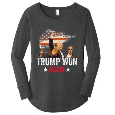 Trump Won Again 2024 Election President 47 Th American Flag Women's Perfect Tri Tunic Long Sleeve Shirt